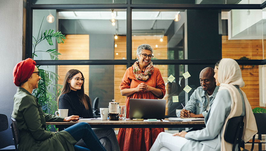 A photo of a team meeting